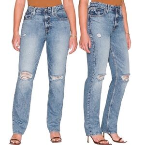 Good American Light Wash Straight Leg Ripped Jeans